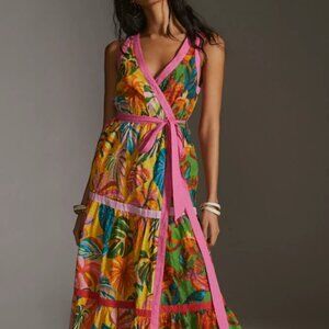 NWT Farm Rio for Anthropologie Palm Wrap Maxi Dress in Multi XXS $248